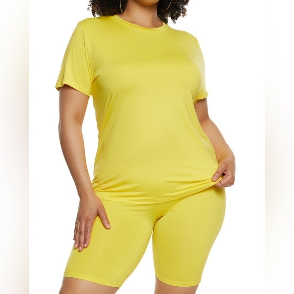 Yellow biker shorts set. NWOT. Medium